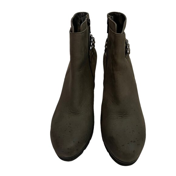 Paul Green Mushroom Gray Lug Sole Quiet Luxury Heeled Ankle‎ Boots 9 - Picture 4 of 9